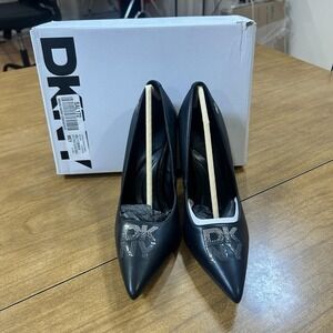 DKNY Shoes Womens Size 8 Black Cintha Sequin Logo Pointed Toe Pumps Heels